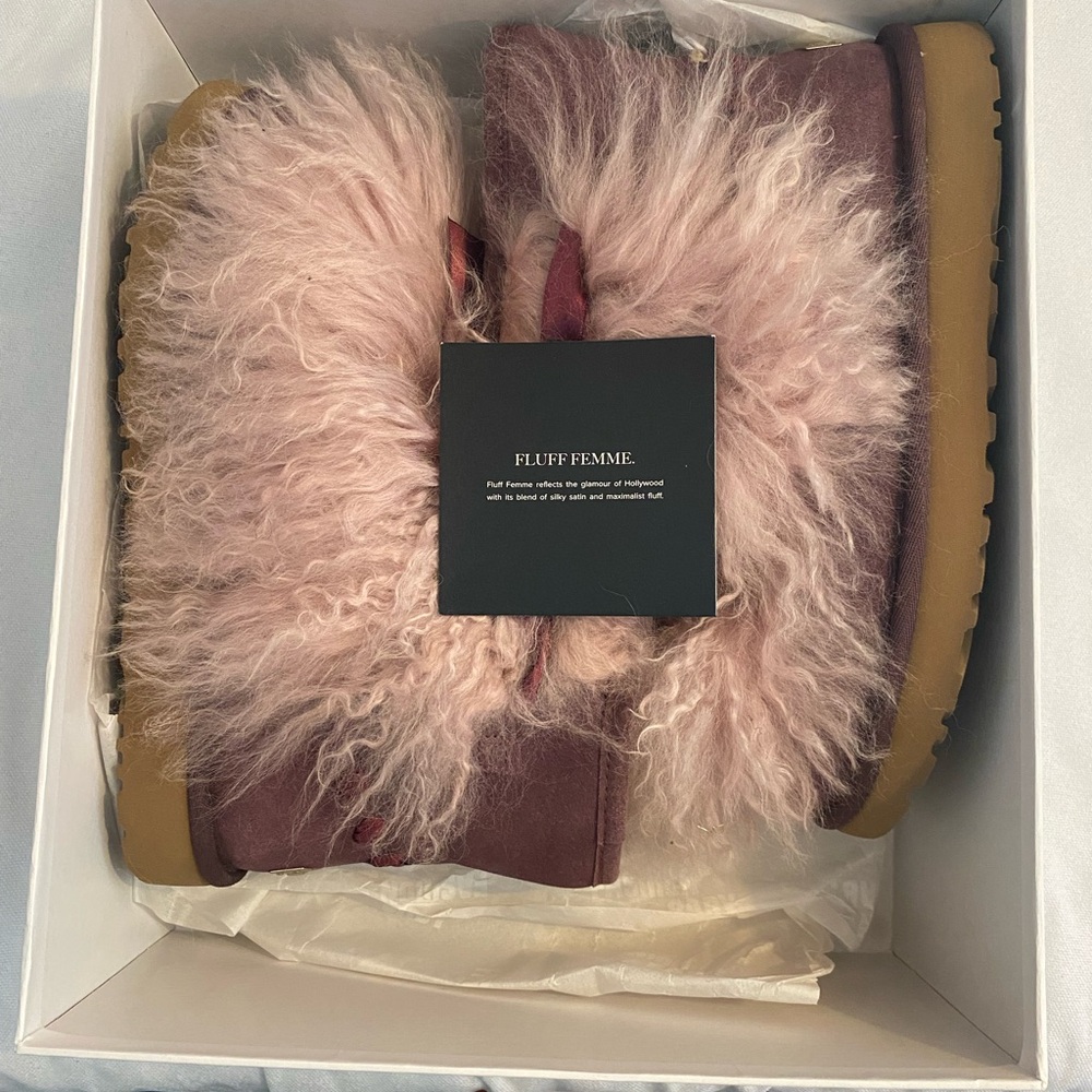 UGG Women's Pink Fur Ankle Boots with Red Bow - Picture 5 of 6